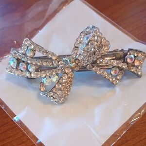 5/20 Elegant Silver Rhinestone Bow Hair Clip